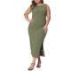 thumbnail image 2 of Agnes Orinda Women's Plus Size Elegant Knit Slit Tank Midi Ruched Sleeveless Summer Bodycon Dresses Army Green 3X, 2 of 6