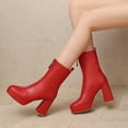 thumbnail image 5 of Xfvqtps Womens Fashion Chunky Heel Ankle Boots with Side Zipper Suede Pointed Toe Booties for Fall Winter Comfortable Dress Casual Boots for Women Red, 5 of 6