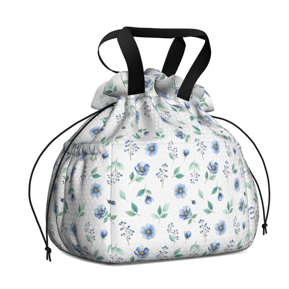 Pioneer Flower Floral Print Pattern Drawstring Lunch Bag Women - Drawstring Lunch Bag Insulated for Work Office - Stain-Resistant Large Lunchbags for Women with Multi-Pockets