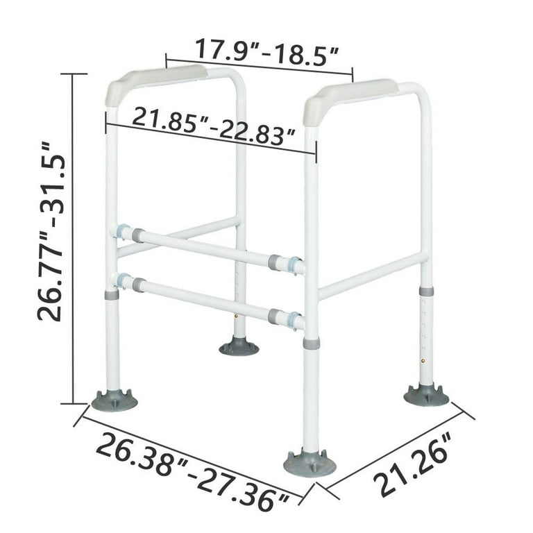 HOMCOM Stand Alone Toilet Safety Rails, Toilet Rails with Adjustable Height  Width, 300lb Toilet Safety Frame, Grab Bar with 2 Additional Suction Cups,  Storage, Padded Handles for Elderly, Disabled