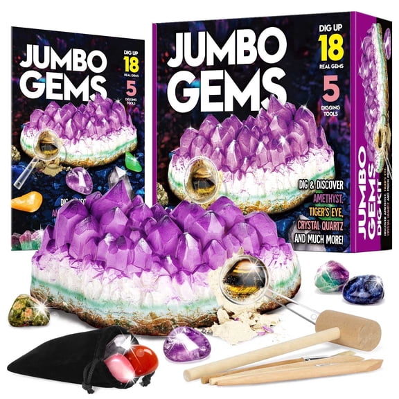 Piano Potato Jumbo Gems Dig Kit, Dig Up 18 Real Gemstones and Crystals - STEM Science Toys Kits for Kids, Educational Geology Birthday Gifts for Age 6  Boys and Girls