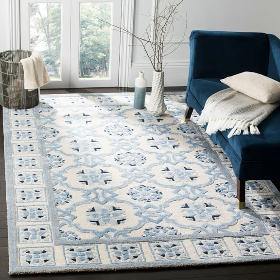SAFAVIEH Bella Noelle Bordered Area Rug, Ivory/Blue, 8' x 10'