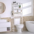 thumbnail image 7 of Over The Toilet Storage with 2 Baskets, 4-Tier Bamboo Organizer Rack with Paper Holder & 4 Hooks & Waterproof Feet Pad,Freestanding Shelf for Bathroom(White), 7 of 7