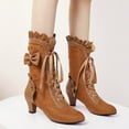 thumbnail image 5 of Leozcaa Women Sweet Bow Boots Mid Heels Lace Up Victorian boots Mid Calf Kawaii Boot Dress Tall Boots, 5 of 7