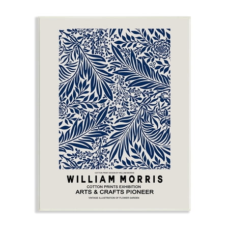 Stupell Industries Blue Floral Leaves Botanical Pattern Exhibition Flyer Wood Wall Art, 10 x 15, Design by Ros Ruseva