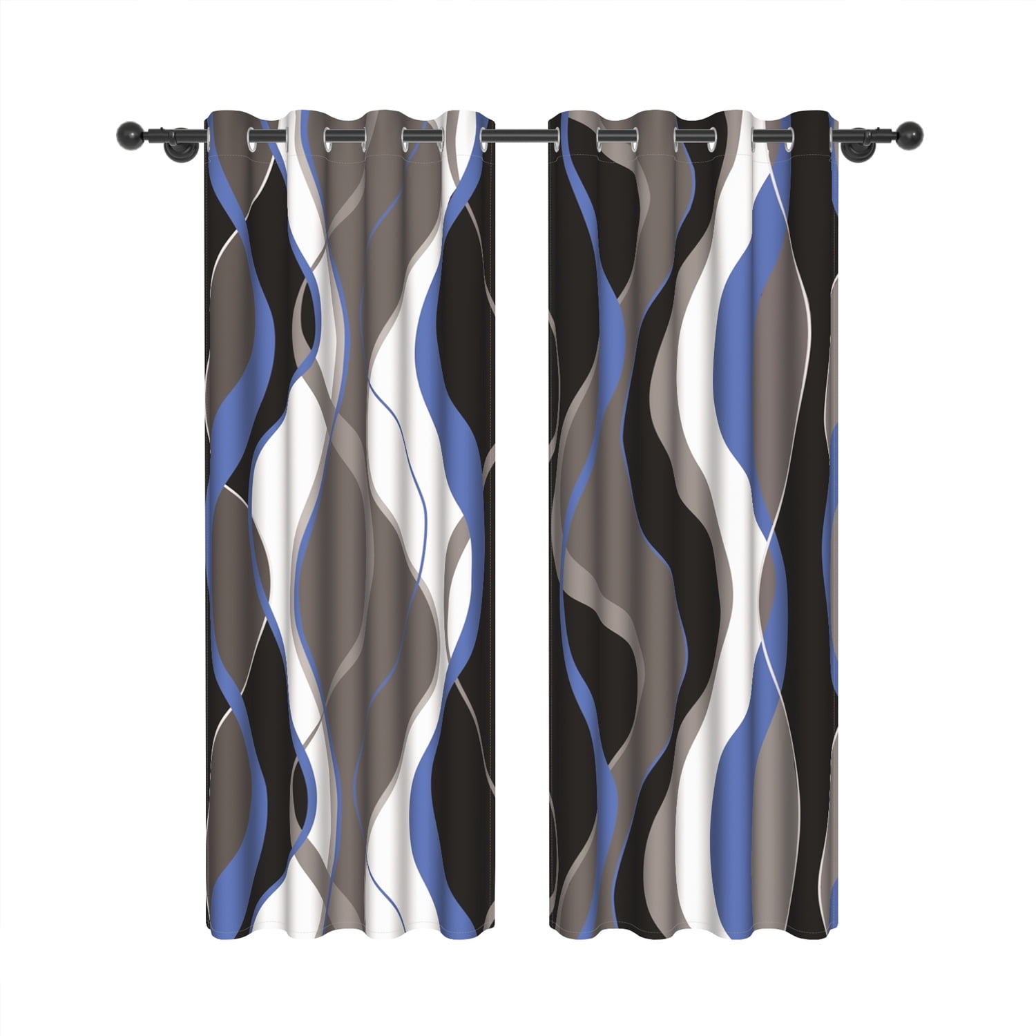 Lfeey Blackout Drapes 63 inch Long, Thermal Insulated Room Darkening Curtains, Blue Fluid Pattern, 2 Panels set
