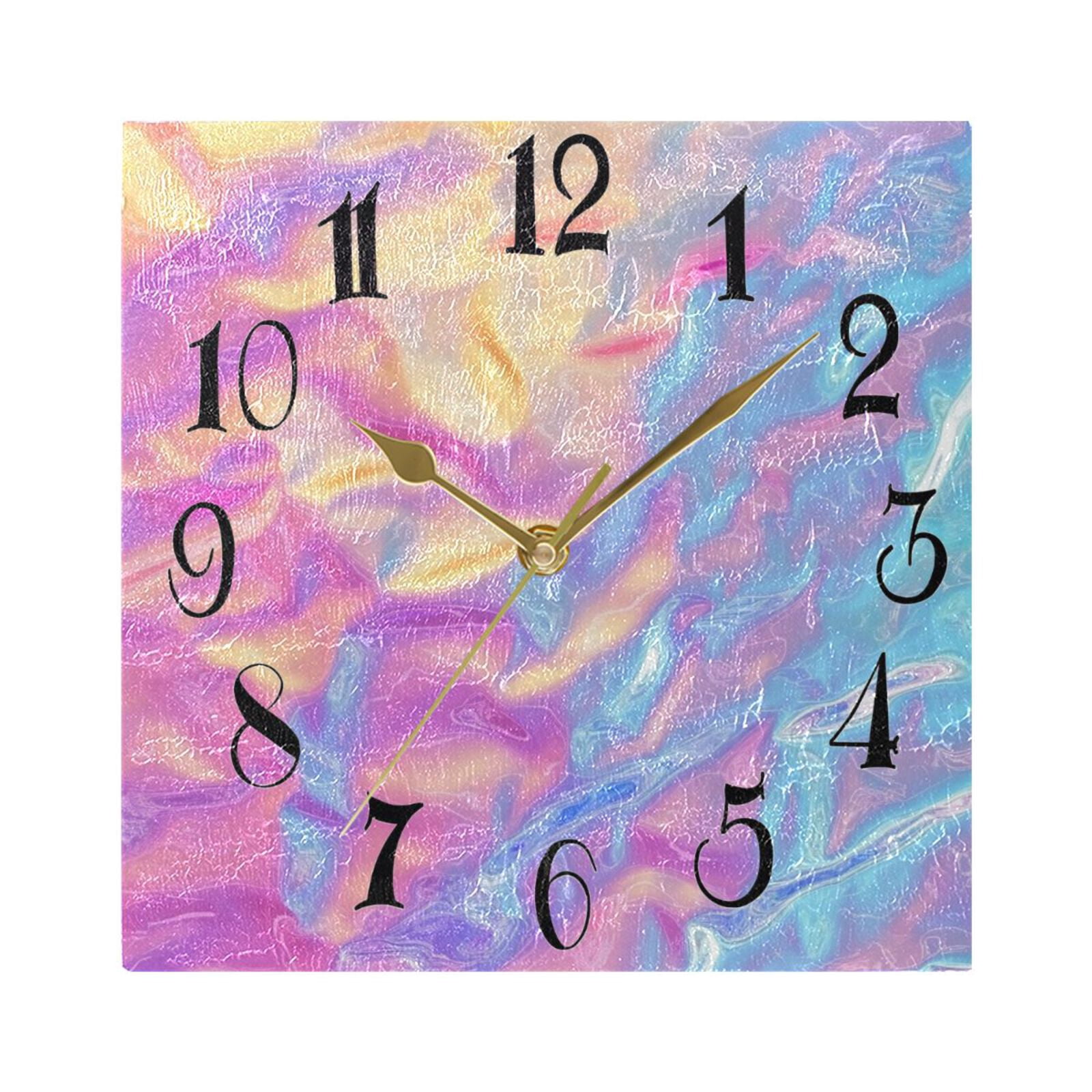Colorful Hologram Waves Wall Clock Decorative Square Silent Non-Ticking Operated Clocks Aesthetic for Bedroom Living Room