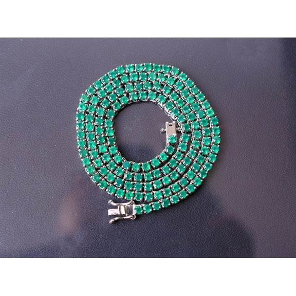 4MM Green Emerald Tennis Necklace For Women Silver Jewelry,Anniversary Birthday Gift For women