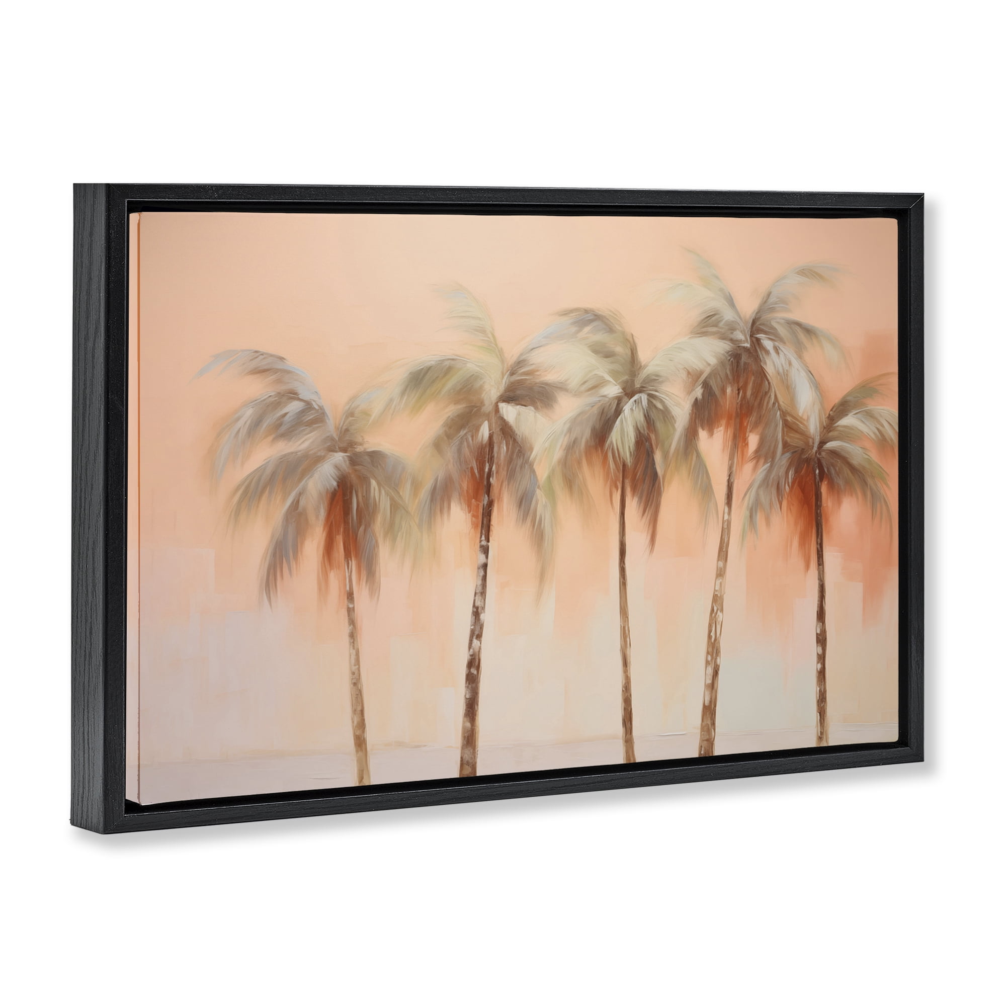 Stupell Industries Soft Palm Tree Lineup Plants & Flowers Painting Black Floater Framed Canvas Art Print Wall Art, 31 x 21