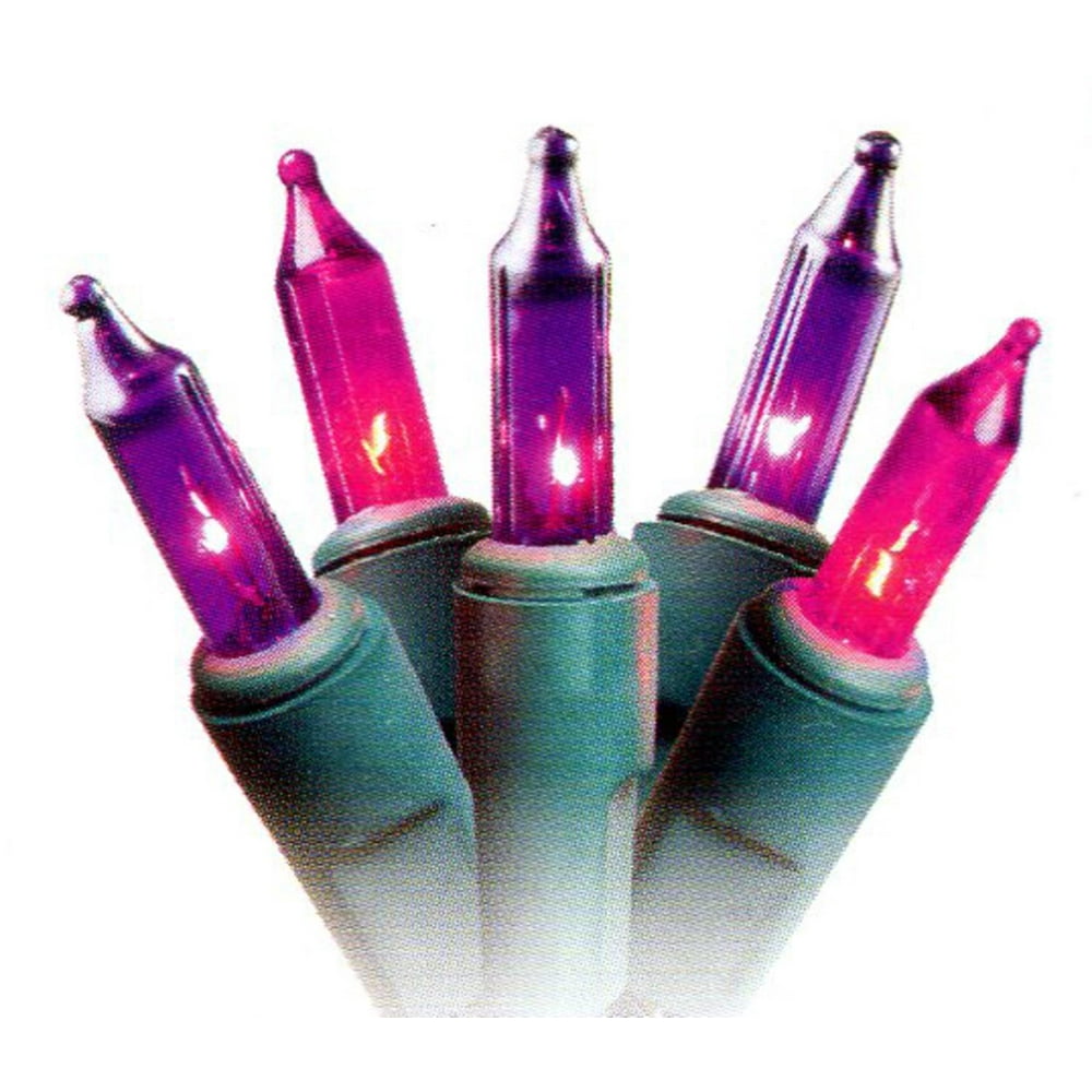 Set of 50 Pink and Purple Princess Mini Christmas Lights Green Wire
