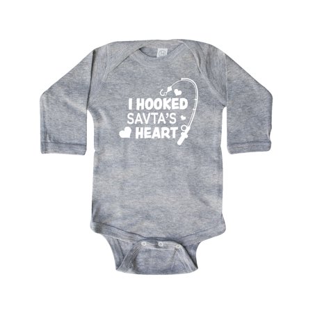 

Inktastic I Hooked Savta s Heart with Fishing Rod Gift Baby Boy or Baby Girl Long Sleeve Bodysuit