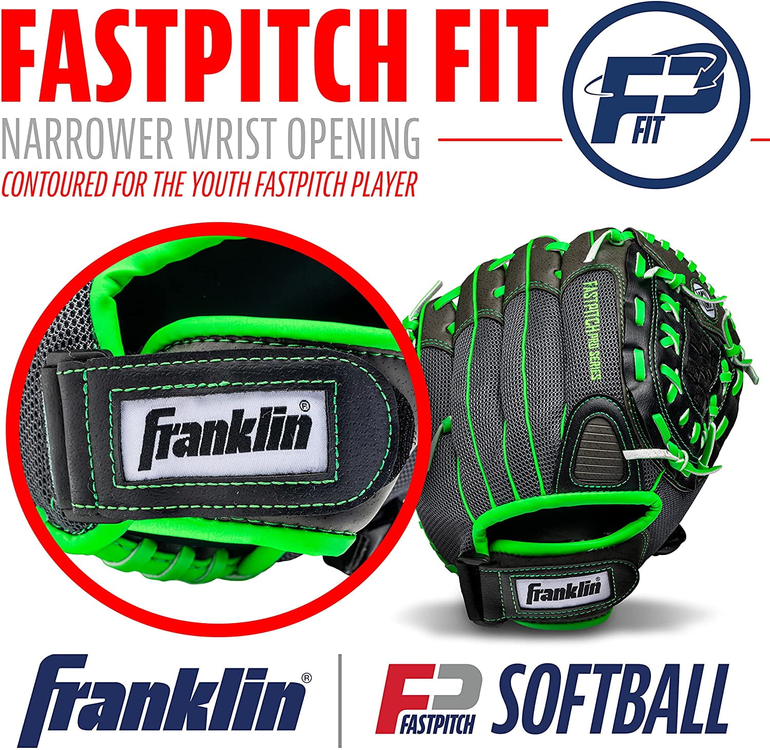 Franklin Sports Fastpitch Pro Softball Glove, 11 in, Lime Green, Right Hand Throw