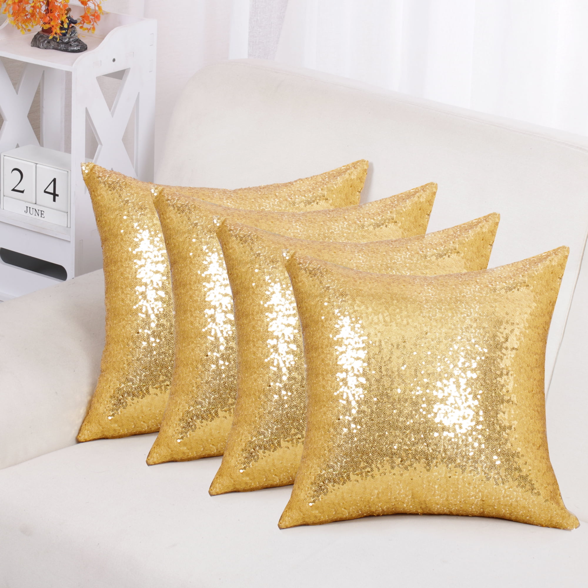 18" Decorative Glitter Sequin Throw Pillow Cover Cushion Covers Gold 4