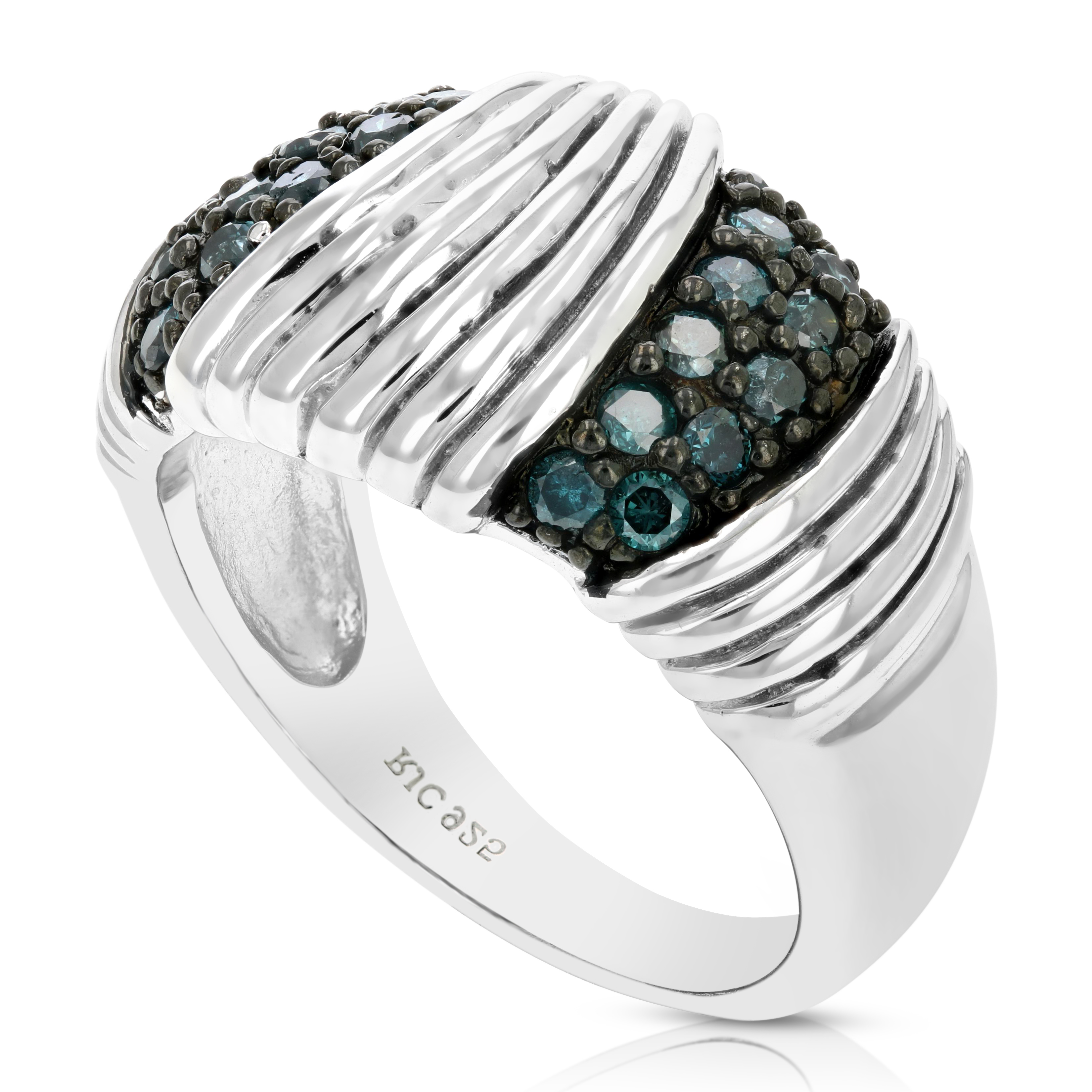 Vir Jewels 0.55 CTTW Blue Diamond Ring .925 Sterling Silver with Rhodium Plating Size 7 Female Adult