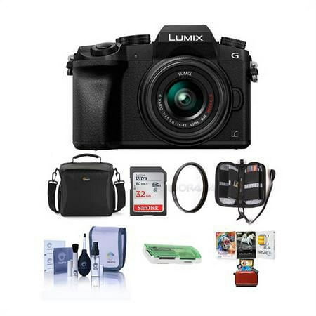 Image of Lumix DMC-G7 Mirrorless Micro Four Thirds Camera with 14-42mm Lens Black - Bundle with Camera Case 32GB SDHC Card Cleaning Kit Memory Wallet Card Reader 46mm UV Filter Mac Software Pa