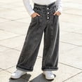 thumbnail image 2 of Avtoify Girls Pants Little Girls High Waist 3 Buttons Wide Leg Denim Jeans Casual Trousers, 2 of 7