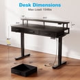 thumbnail image 2 of Casacomoda 48“ Electric Standing Desk with Power Outlets and LED Lights, Adjustable Height Sit Stand Desk with Monitor Shelf & 3 Fabric Drawers for Home Office, Black, 2 of 7