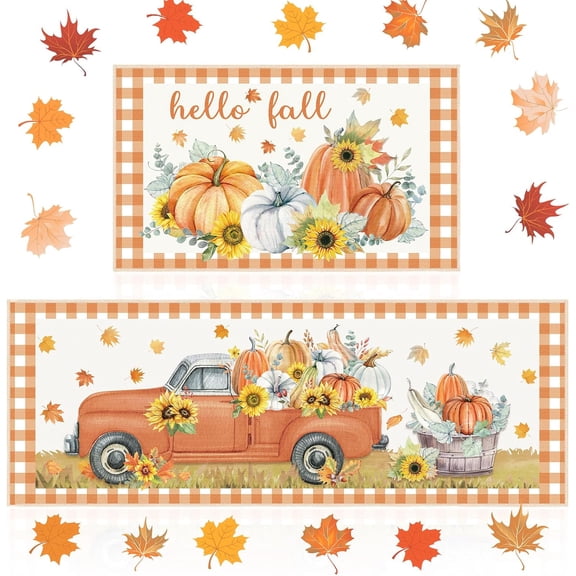 Set of 2 Halloween Ghost Kitchen Mats Pink Cute Halloween Bathroom Rug Non Slip Floor Mat for Kitchen Vintage Farmhouse Indoor Outdoor