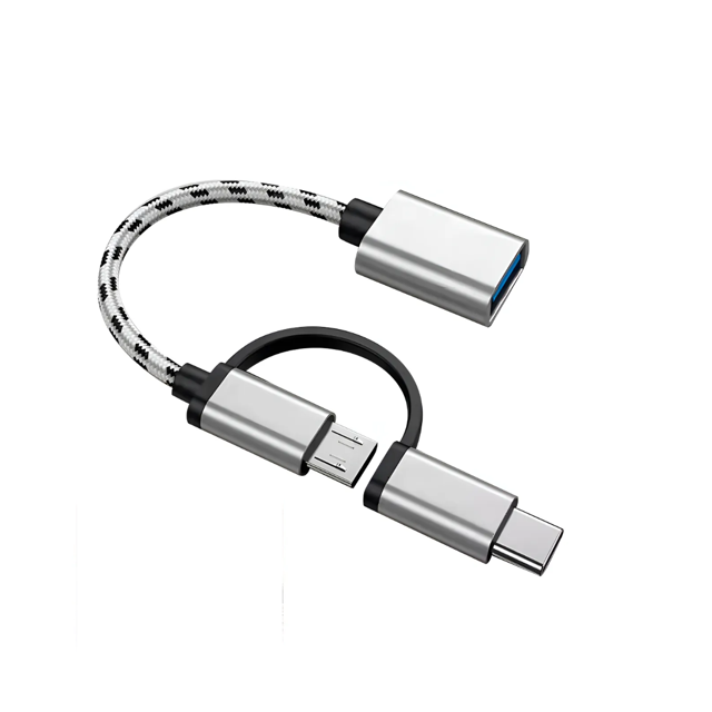 "Cable 2 En 1 Adaptador Micro Usb V8 Tipo C A Usb 3.0 Otg Belug Color Gris oscuro "