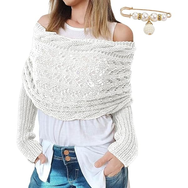 wonima44 Double Sleeve Scarf, Womens Knitted Double Sleeve Scarf, Scarf Sweater Wrap, Sweater Scarf with Sleeves for Women