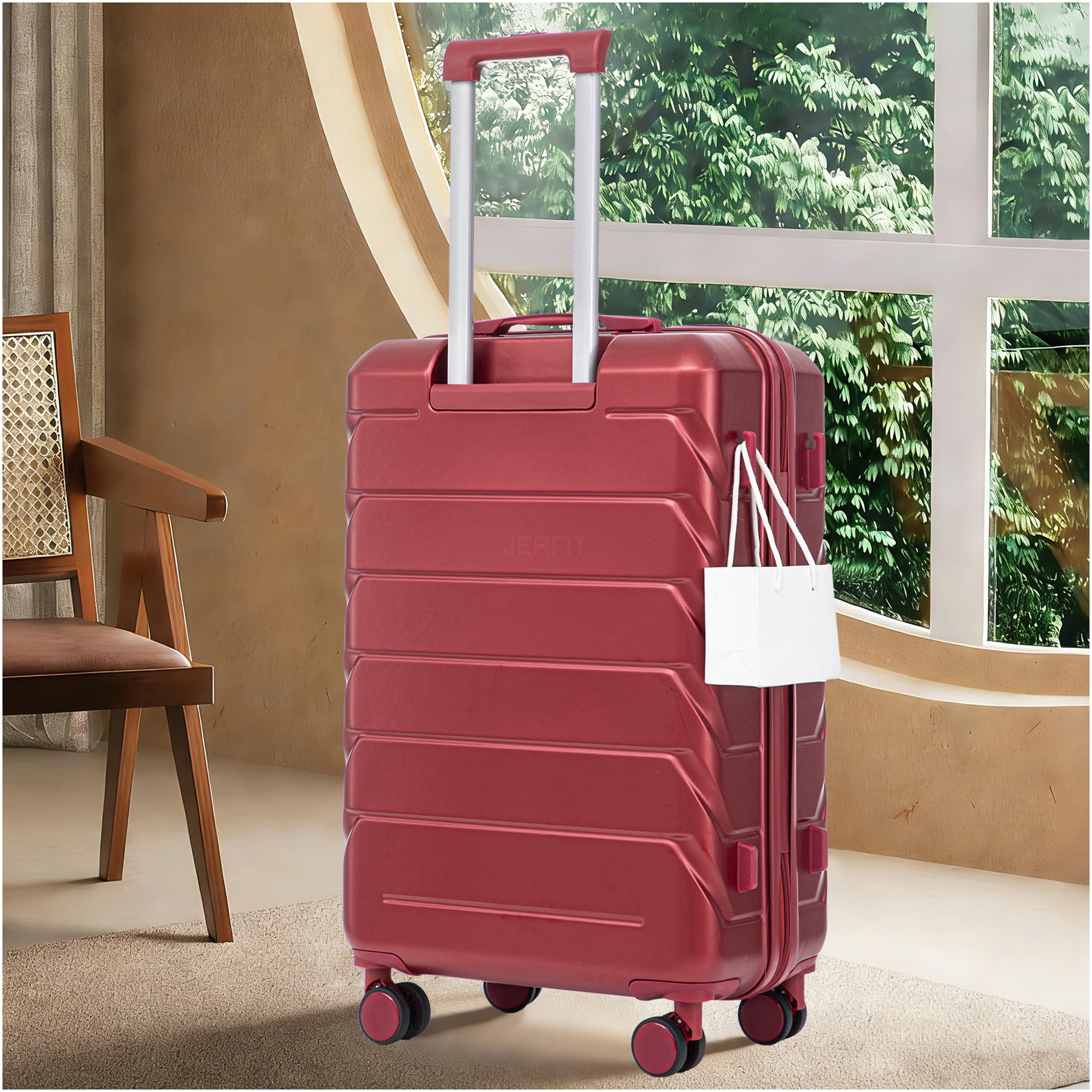 JERFIT 28" Large Checked Luggage Suitcase with 360° Spinner Wheels, TSA Lock, Hard Shell ABS, Wine Red - Ideal for Long Travel