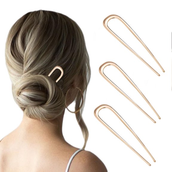 Metal French Hair Pins for Women - U Shaped Pins for Thick Hair, 2 Prong Metal Hair Pin for All Hair Types, Hair Sticks for Buns, French Twist Hair Pin, Hair Fork