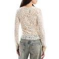 thumbnail image 3 of Women Y2k Sheer Crop Tops Floral Lace Crew Neck Long Sleeve Casual T-Shirt Aesthetic Clothes, 3 of 4