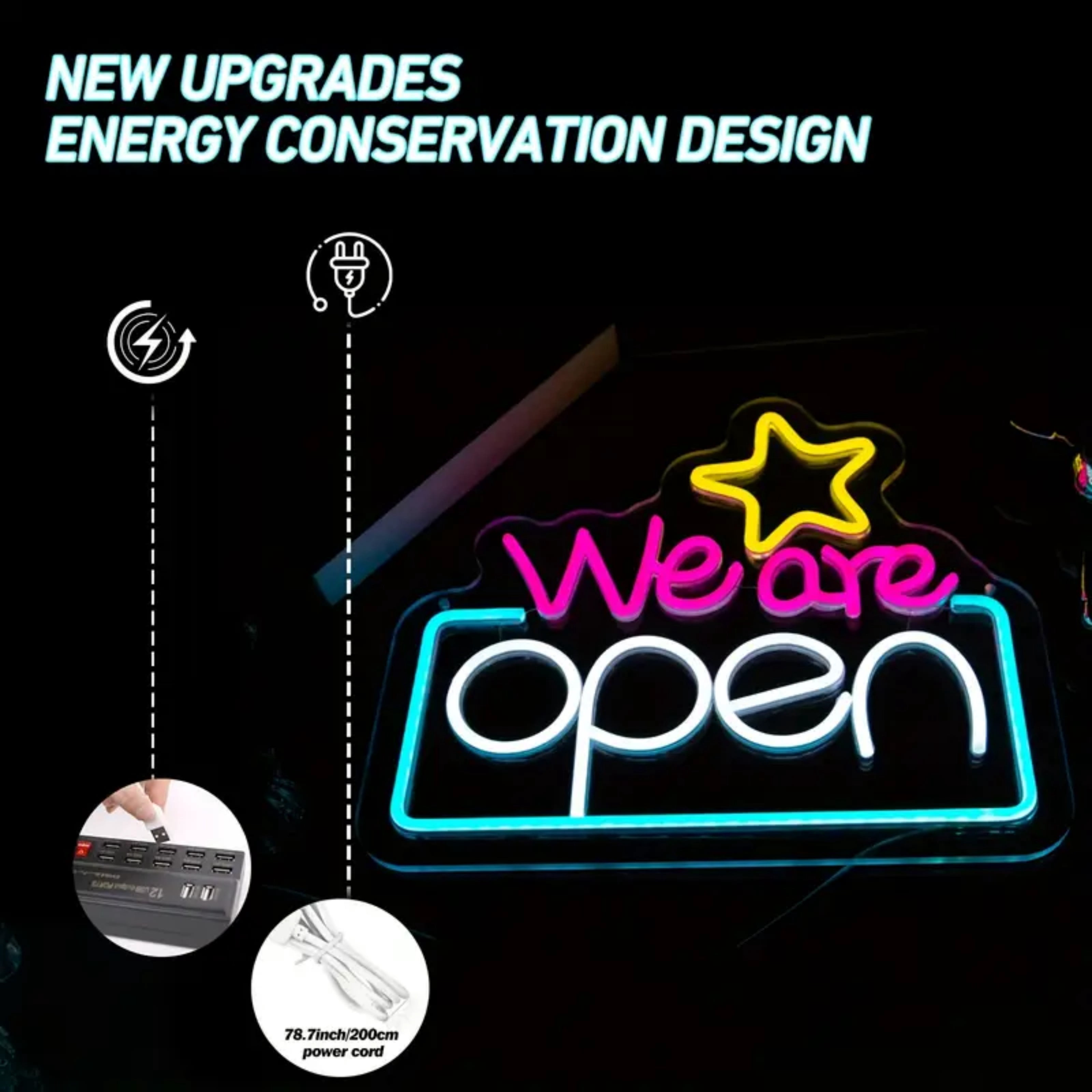 UPONRAY We Are Open Neon Signs, 13.5"*12.2" Dimmable & USB-Powered LED Neon Light, Stylish Wall Decor for Restaurant, Store, Bar, Cafe, Club