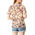 thumbnail image 3 of MODA NOVA Juniors Floral Ruffled Short Sleeve Ruffle Neck Casual Blouses Beige S, 3 of 6