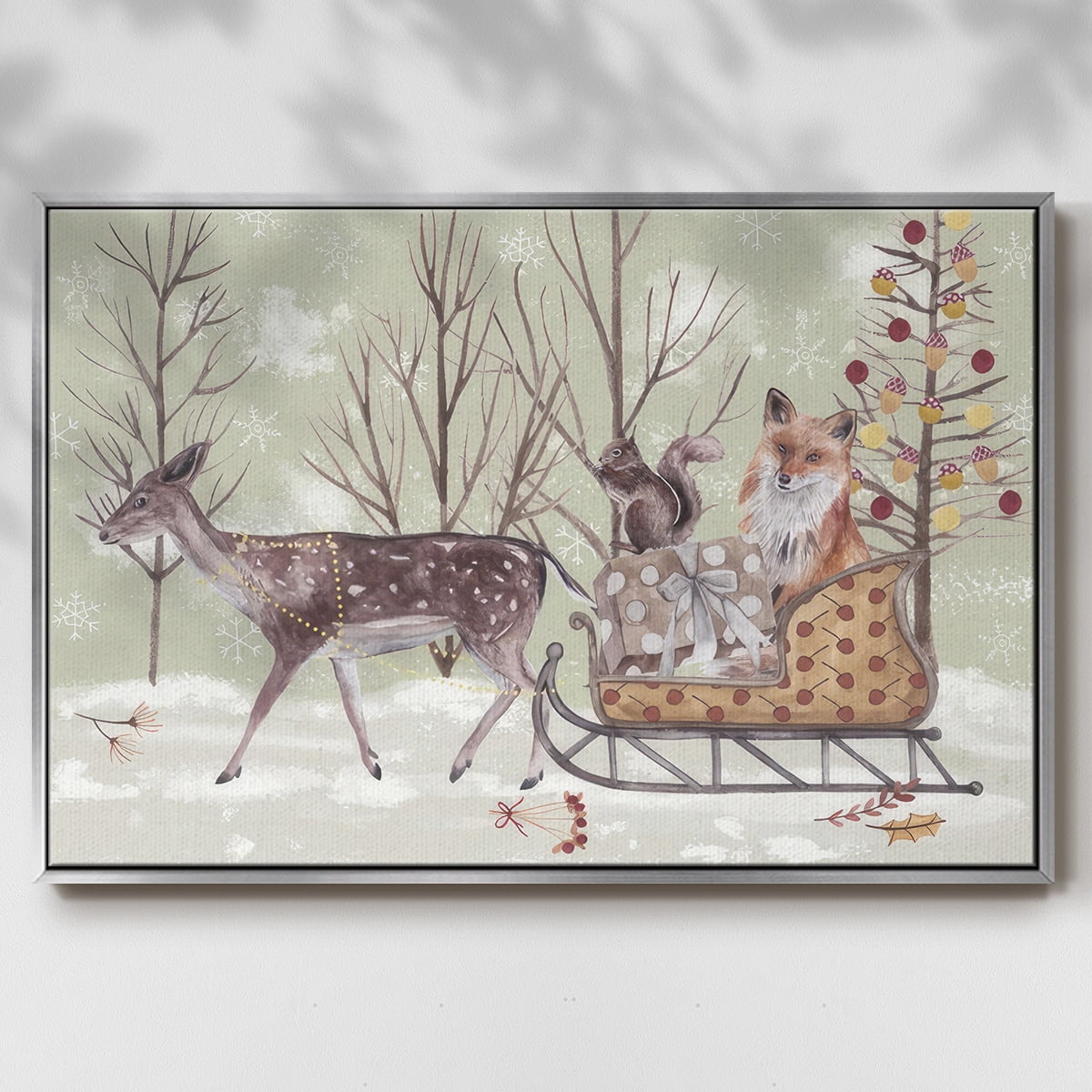 Christmas Time Collection A - Framed Gallery Wrapped Holiday Canvas - 25 x 37 - Silver Frame