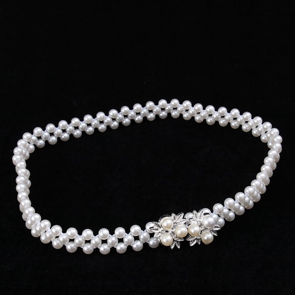 LABSERRON 1PC Girls Waistband Fashion Style White Acrylic Elastic Belt for Women Dresses 65x0.8in