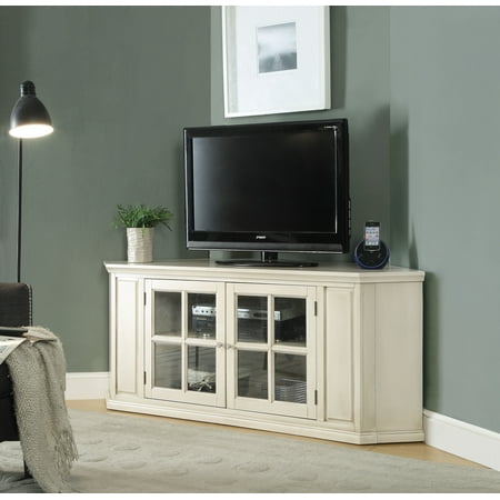 Wooden Corner Tv Stand With Glass Doors Antique White Walmart Com