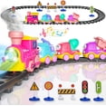 thumbnail image 2 of Steam Track Train Set for Toddlers, Magnetic Connection Train Toys w/Lights & Sounds, Electric Cartoon Choo Choo Train, Toy Train Christmas Birthday Gift for Toddlers 2 3 4 5+ Boy Girl (Pink), 2 of 4