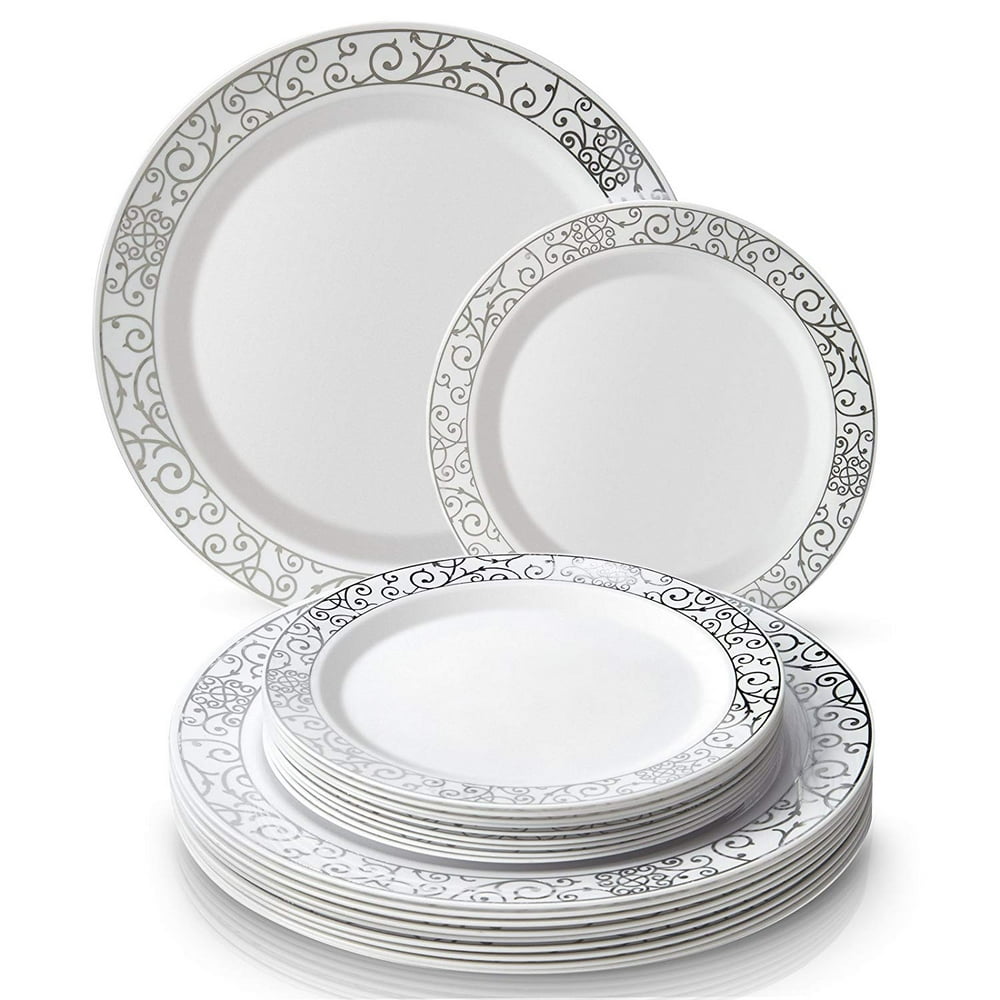 40 pc Plastic Dinnerware Set 20 Dinner Plates and 20 Side Plates