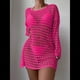 thumbnail image 4 of Vestido de Crochet de Gran Tamaño para Mujer, con Cuello y Aberturas, para Verano 2025. Rosa Roja Talla Única, 4 of 5