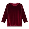 thumbnail image 6 of Hearthz Velvet Tops for Women Dressy Casual Crew Neck 3/4 Sleeve Blouses for Women Loose Basic Shirt Velour Blouse Solid Holiday Party Outfits, 6 of 7