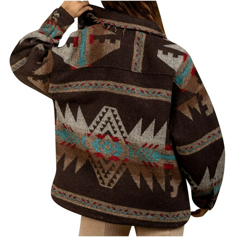 Womens Wool Blend Jacket Vintage Casual Button Down Cardigan 