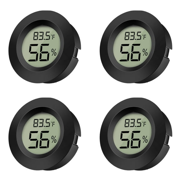4pcs Mini Hygrometer Thermometer with Digital Cigar LCD Display Indoor Temperature and Humidity Meter for Home Office Humidifiers Humidors Car Greenhouse Babyroom,Black Round