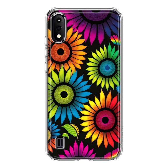 MUNDAZE Samsung Galaxy A01 Neon Rainbow Glow Sunflowers Colorful Floral Pink Purple Double Layer Phone Case Cover