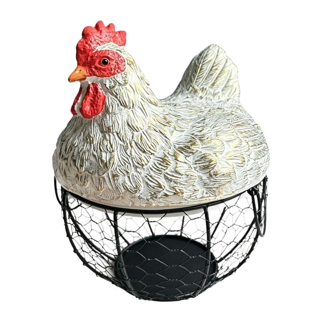 Cesta para almacenar huevos, soporte para huevos frescos, organizador redondo rústico, caja decorativa para recoger huevos, contenedor para encimera. Blanco