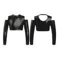 thumbnail image 5 of MSemis Kids Girls Metallic Long Sleeve Off-Shoulder Dance Crop Tops Dancewear Black 14, 5 of 6