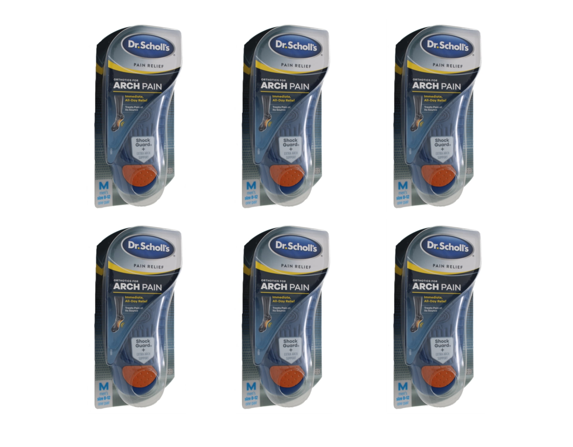 6 Pack Dr. Scholl's Men's 812 Pain Relief Arch Pain Orthotics With