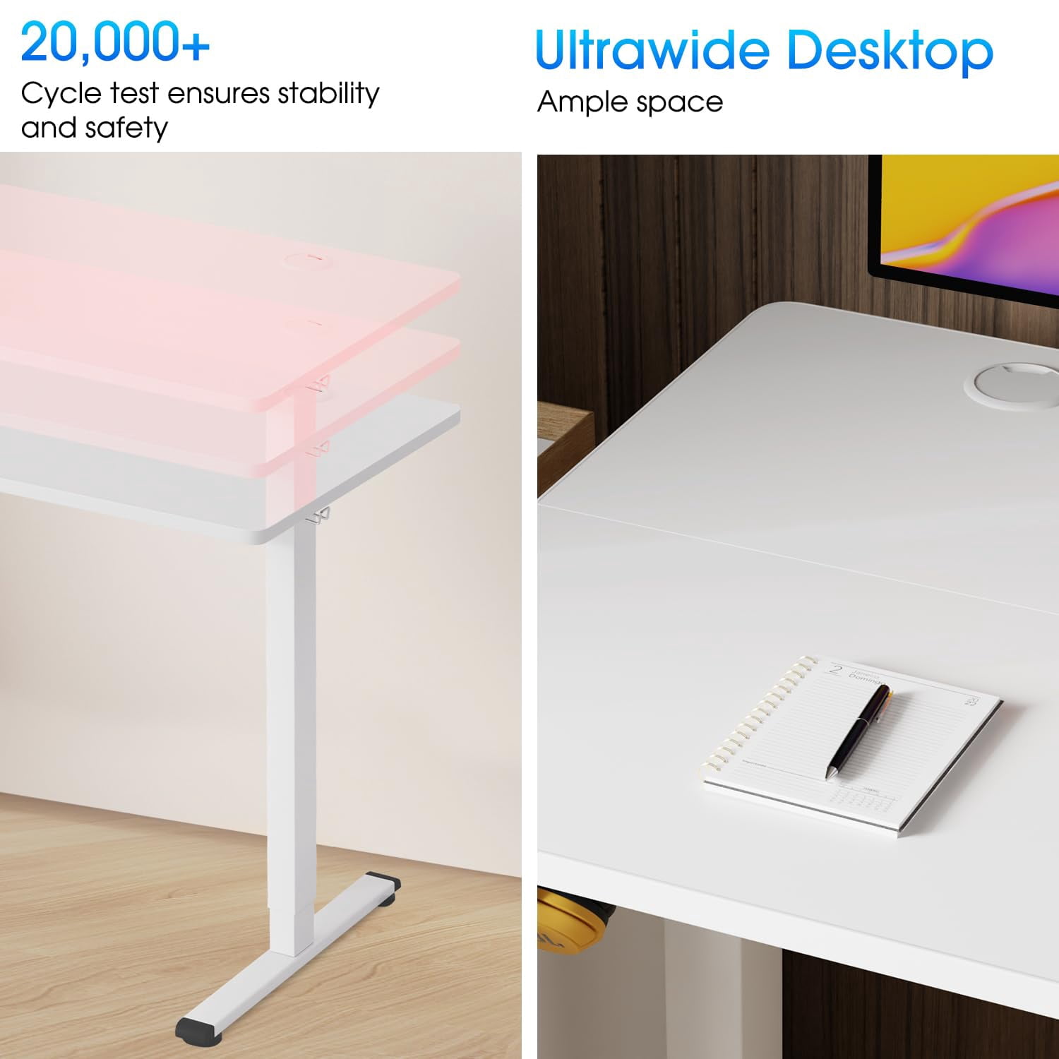 YRLLENSDAN Electric Standing Desk Adjustable Height, Rising Work Desk for Home Office, Large Computer Desk with Cable Management, PC Gaming Table Desk that Raises Up and Down, White 55 Inch