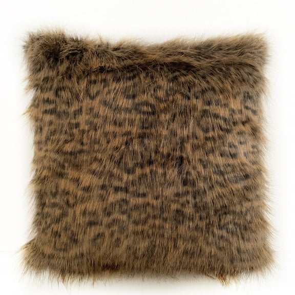 Plutus Brands Brown Plutus Tawny Wildcat Animal Faux Fur Luxury Throw Pillow 22 in x 22in, Double Sided 22" x 22"