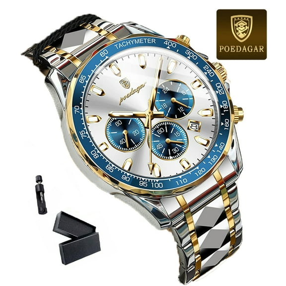 POEDAGAR Luxury Sports Waterproof Luminous Date Chronograph Men's Quartz Watches Stainless Steel Male Watch