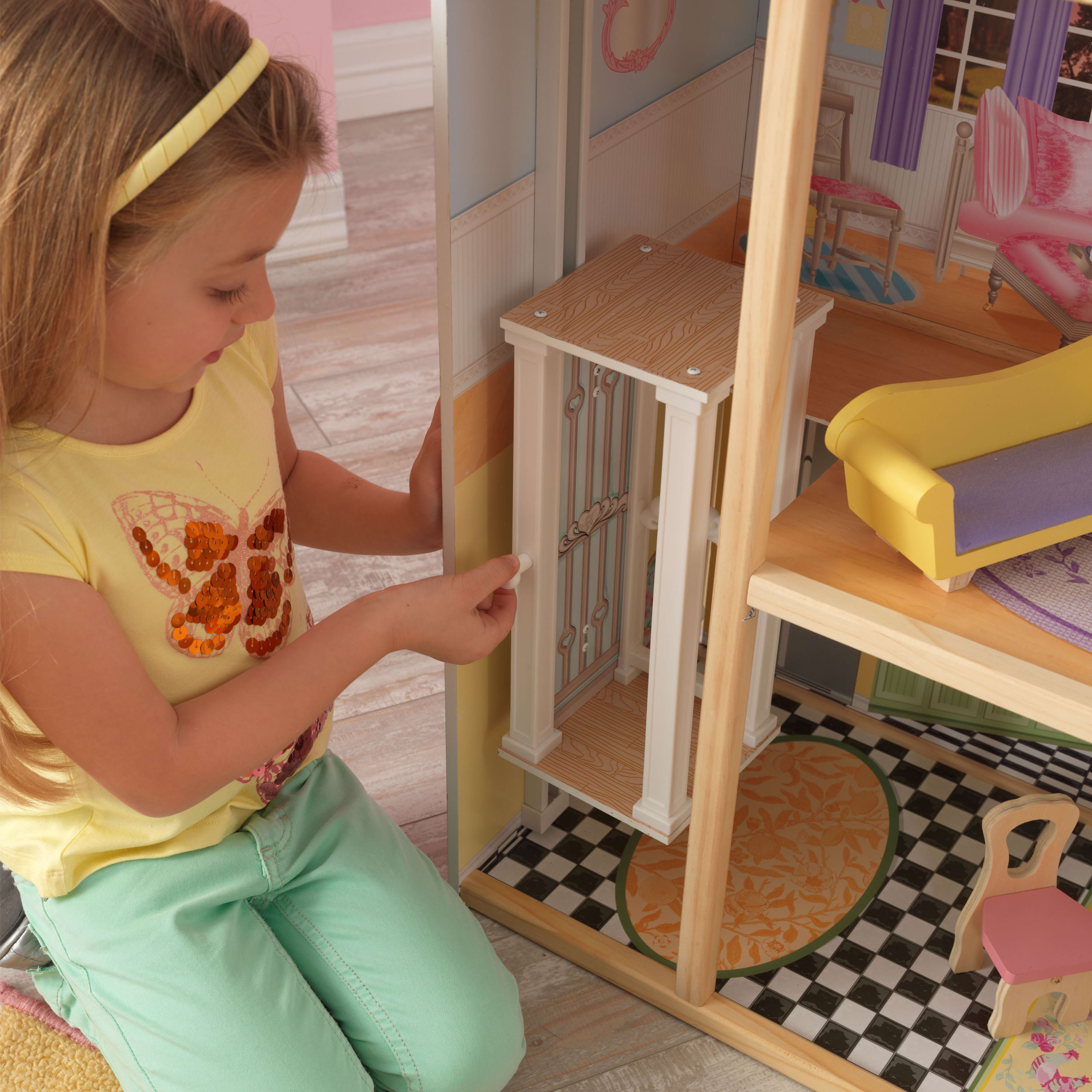 Dollhouse, Elevator, Accessories 4 Almost 10 Kaylee Stairs Tall with KidKraft Wooden and Feet