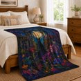 thumbnail image 6 of Black Cat In A Moonlit Flower Conservatory, Cozy Flannel Blanket with Luminous Fantasy Painting Print, Housewarming Gift for Magical Cat Garden Lovers, Home Decor for Bedroom and Living Room, 6 of 7