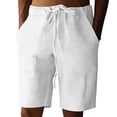 thumbnail image 4 of Stretch Cotton Linen Easy Shorts for Men Elastic Waistband Drawstring Shorts with Pockets Flat Front Linen Shorts Cotton Linen Casual Summer Lightweight Vacation Wear,White 3XL, 4 of 5