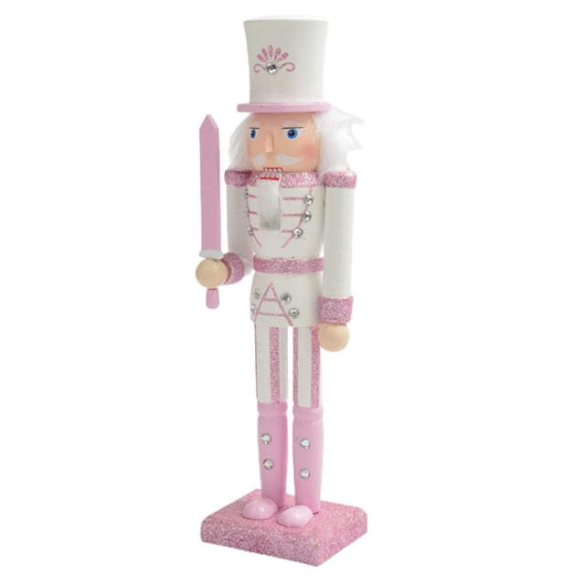 Statue de Marionnette Décorative Incrustée de Strass Excellente Paillettes Roses Nutcracker Soldier Poupée Jouet Ornement