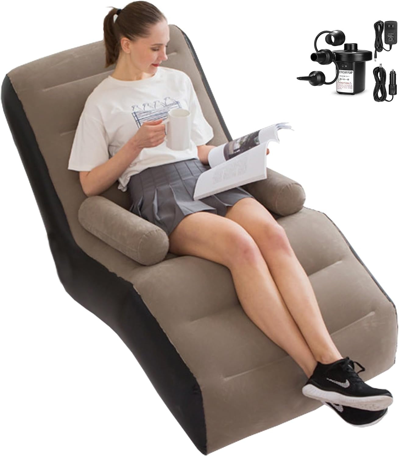 Wallfire Inflatable Deck Chair with Air Pump, Foldable Lounge Chair for Bedroom and Living Room, Indoor Sofa Lounge with Handrails, Living Room, Bedroom, Office,Travel, Camping